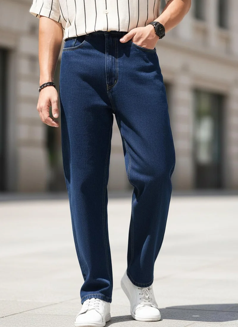 Urbano Fashion Men's Blue Loose Baggy Fit Washed Denim Jeans Non-Stretchable